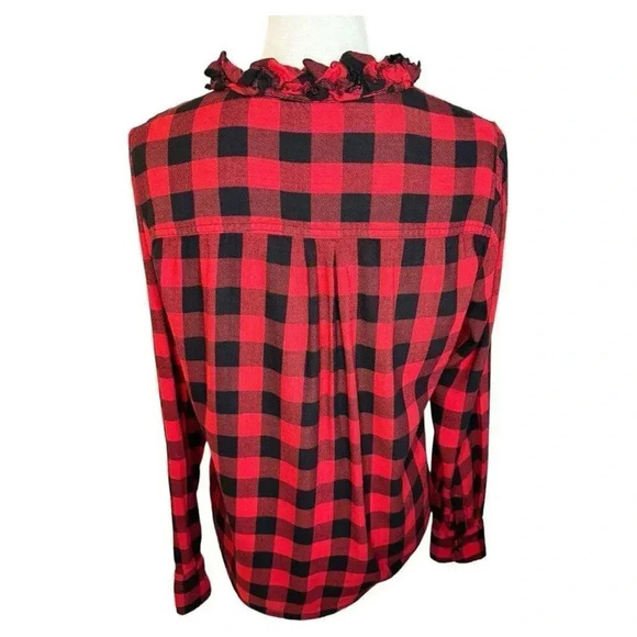 GAP Women’s Medium Red & Black Buffalo Check Plaid Button Down Top - Picture 4 of 8